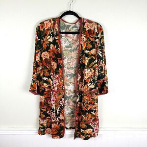 Soft Surroundings Boho Spring Floral Open Front Jacket Womens XS 3/4 Sleeve